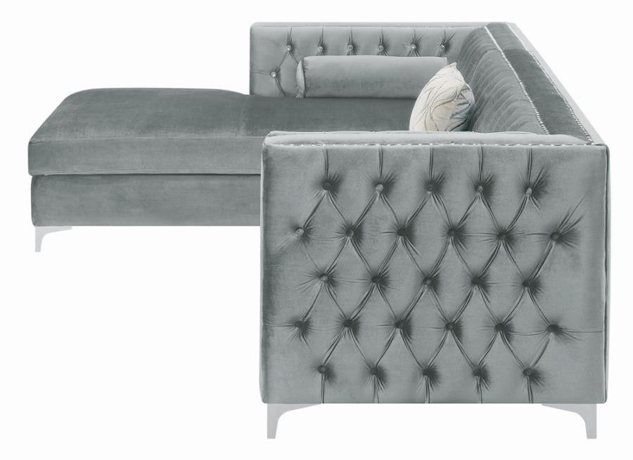 New Sectional Sofa With Button Tufted Grey Velvet