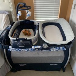 5 in 1 Multifunctional Pack and Play,Foldable Baby Crib with Bassinets,Changing Table,Newborn Napper