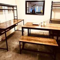Table With Wine Rack And Bench Seats Matching Dry Bar And Matching Desk With Shelves 