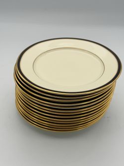 Lenox Urban Lights 6.5" Bread & Butter Plates Black Gold Rim 14 Pcs Fine China