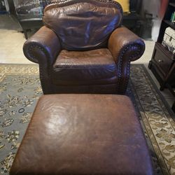 Leather Armchair with ottoman 