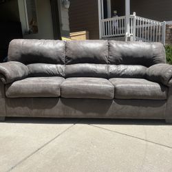 Dark Grey Leather-look Couch  7 ft— Comfy! Great Condition!