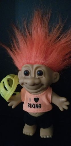 Vintage Russ Troll Doll I Love Heart Biking Shirt Orange Hair 5"