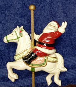 RARE Otagiri Japan Vintage Sculpted Hand Painted Carousel Horse with Santa Claus Riding the Horse. Plays Santa Claus is Coming to Town.