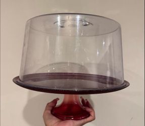 Red Pedestal Cake Stand with Clear Dome Cover