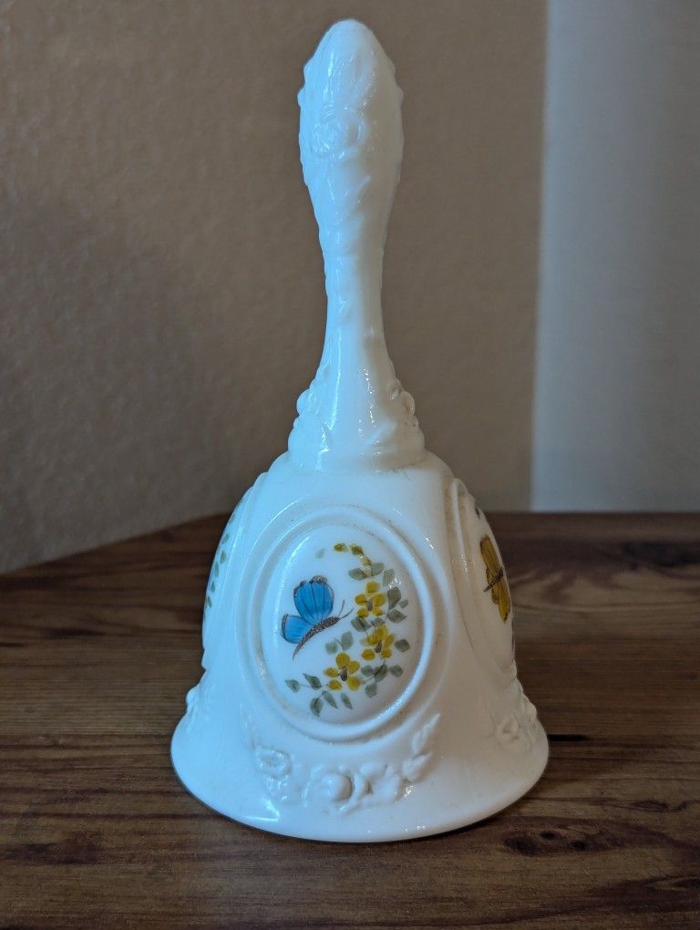 Fenton Hand Painted And Signed Milk Glass Bell.
