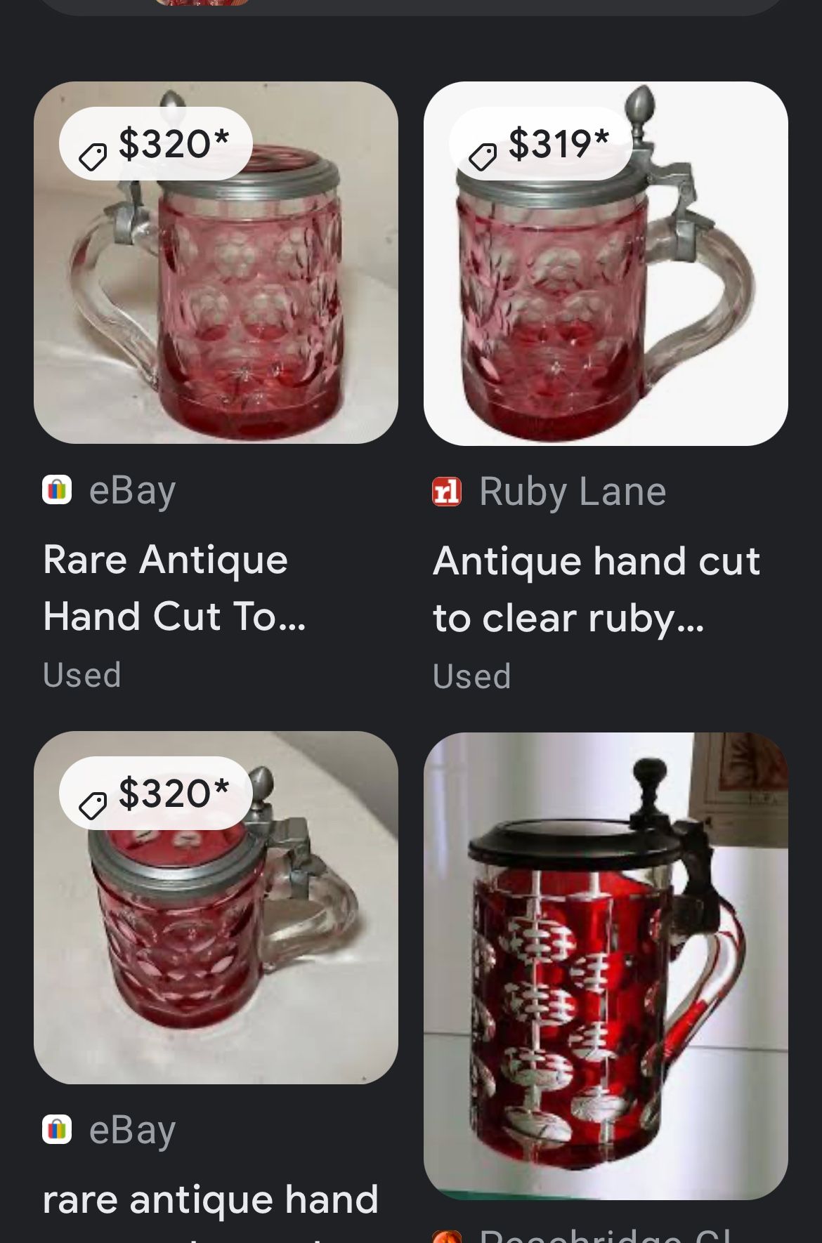 Blown Ruby Glass Antique Stein or Mug Pewter 