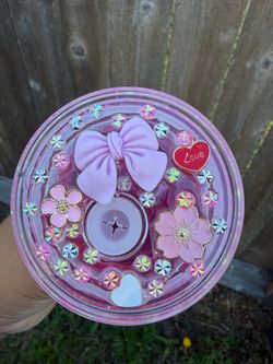 Pink Decorated Tumbler Lid with Charms