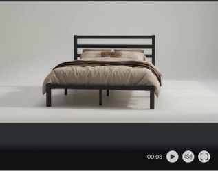 Black Metal Platform Bed Frame with Headboard by + MATTRESS