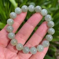 10mm 6.5 inches stretchable green Hetian jade bracelet