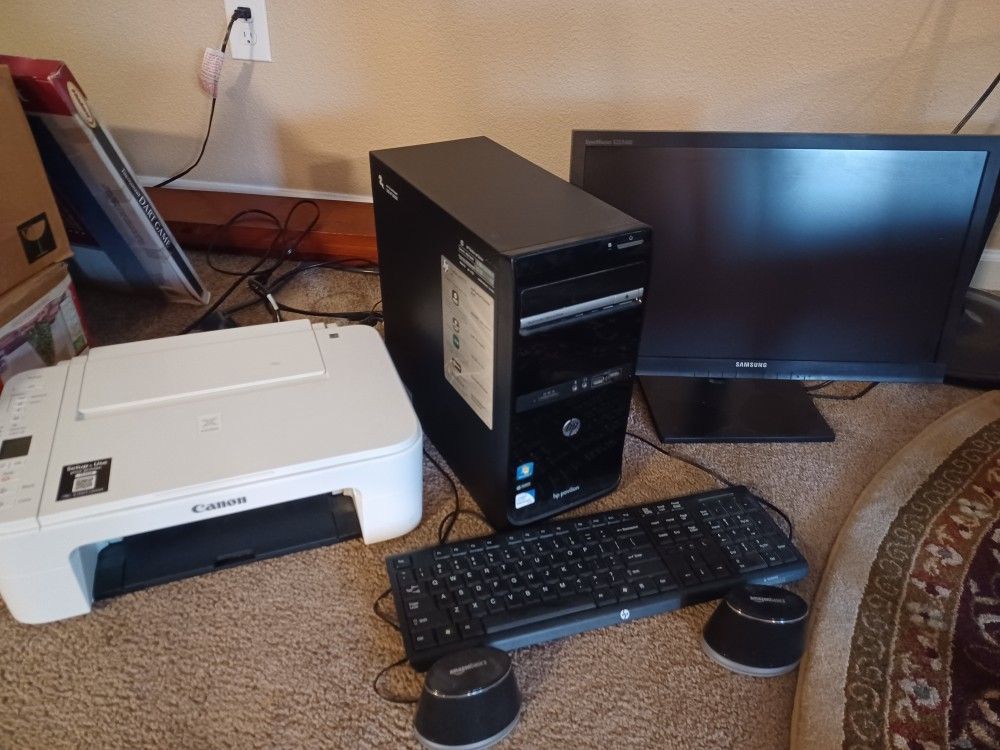 Hp Computer, Monitor With Cannon Printer