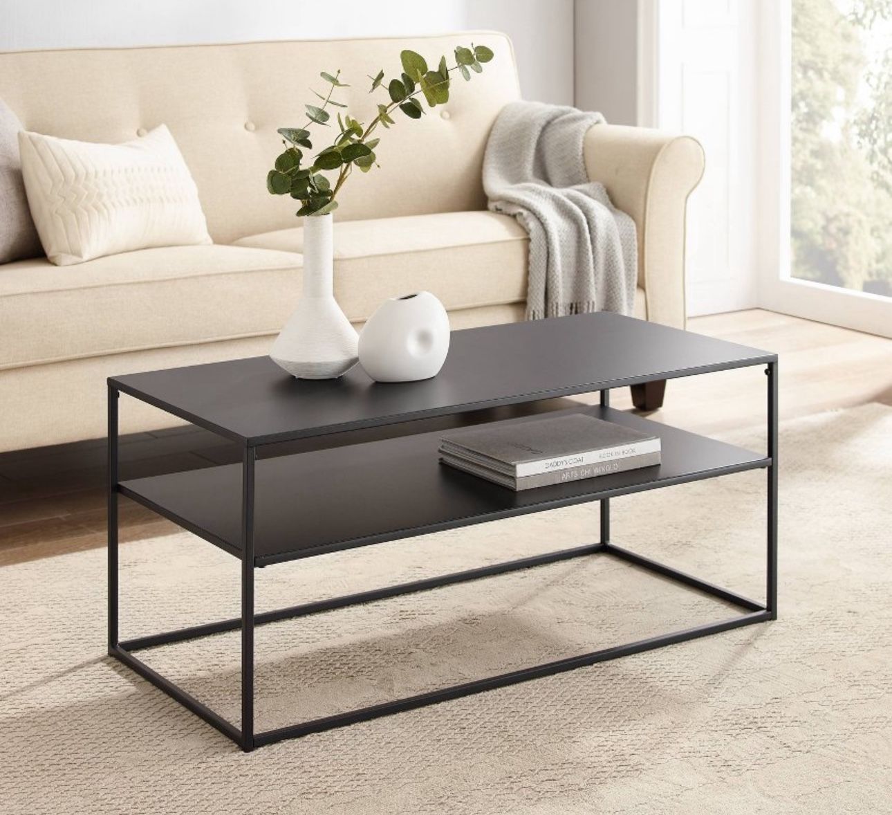 Braxton Coffee Table Matte Black - Crosley: Sturdy Steel, Modern Rectangle, Fixed Shelf from Target
