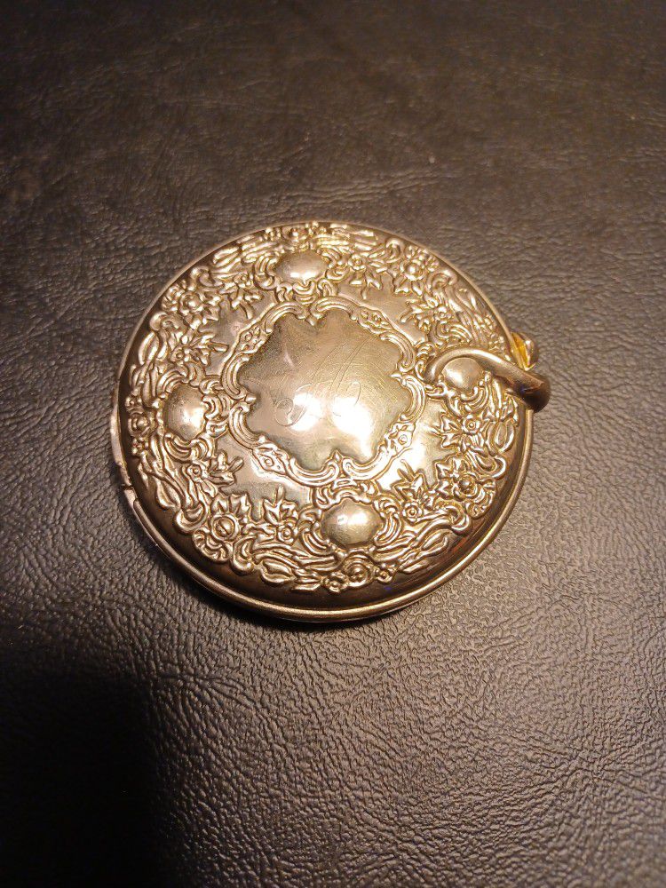 Vintage Silver Plated Embossed Compact Mirror