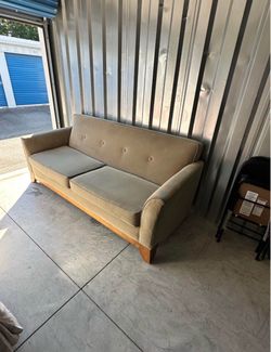 Mid-Century Modern Tan Upholstered Sofa