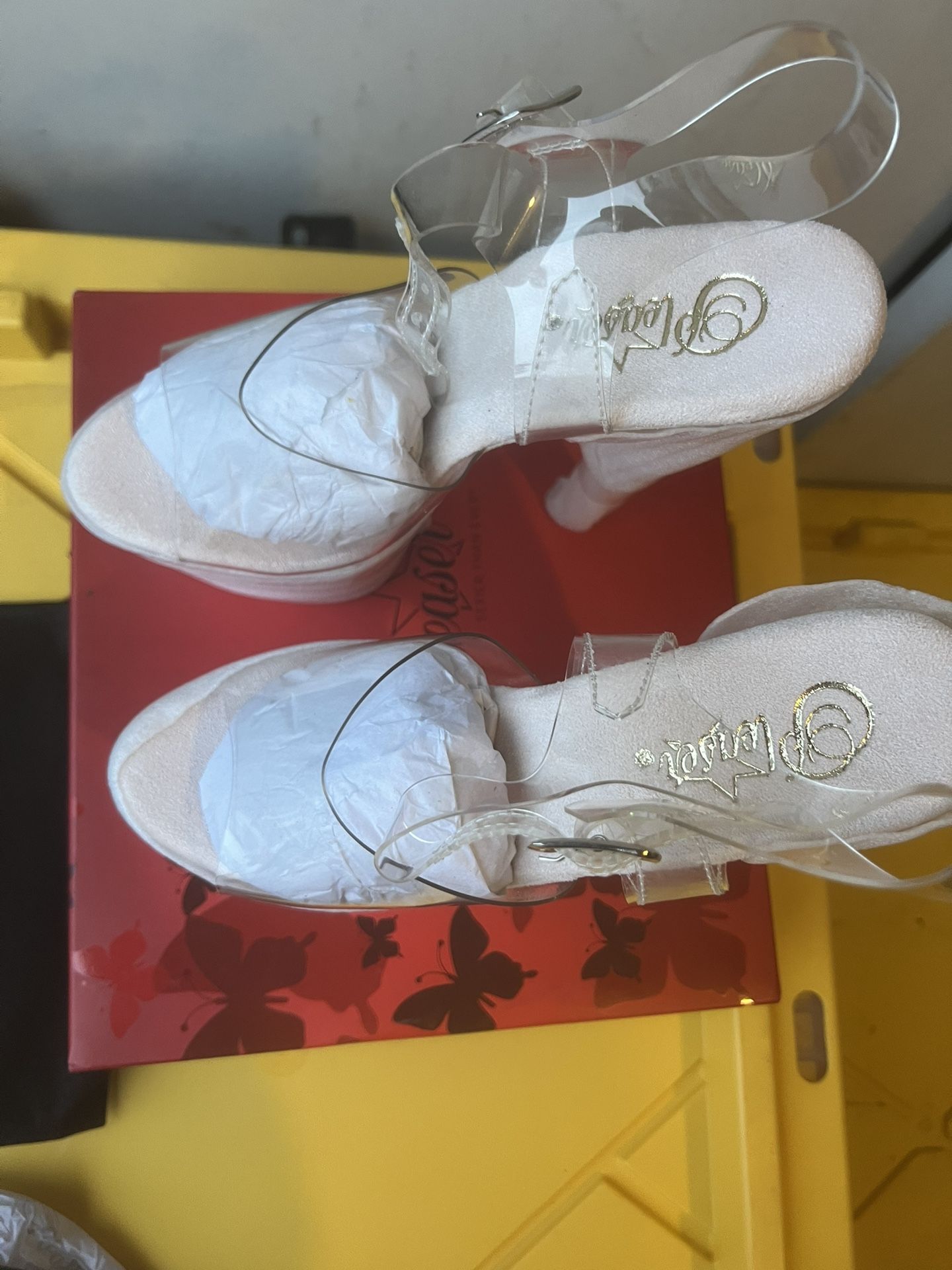 NEW Stripper Heels Size 9 Clear/White w/box