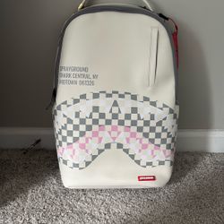 Spray Ground Backpack, White With Pink Fur Limited Edition 
