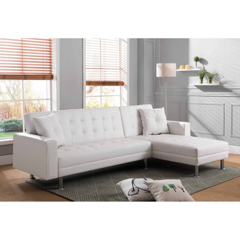 Brand New 99" x 61" White Or Black Faux Leather Reversible Sectional