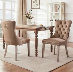 Khaki Tufted Velvet Dining Chairs Set of 2