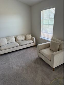 Cream Velvet Sofa + Accent Chair Set - Gold Legs, Matching