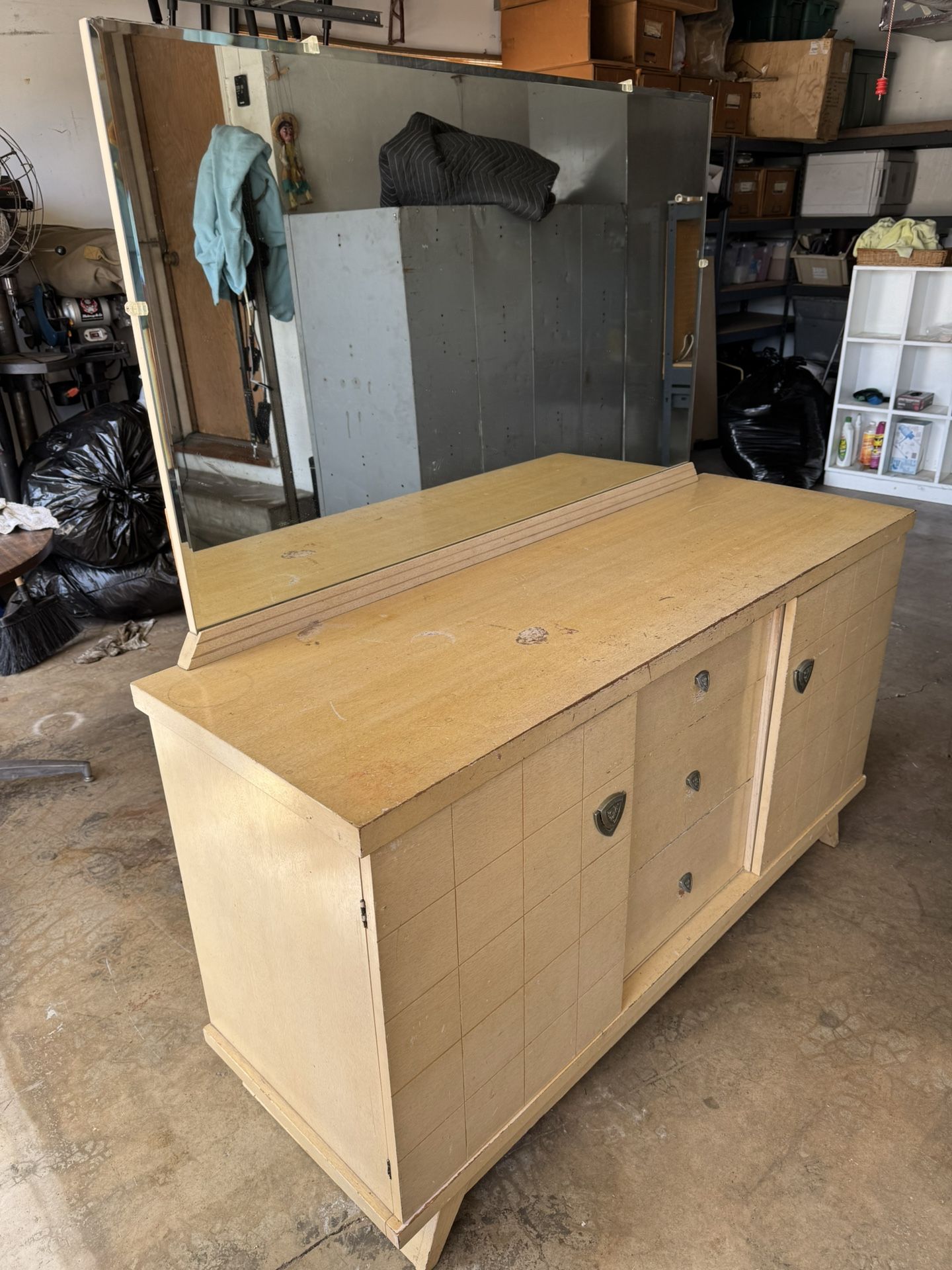 Vintage Wood Dresser With Mirror