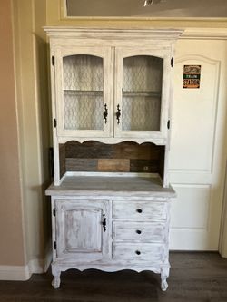 Farmhouse Shabby Chic Hutch Cabinet