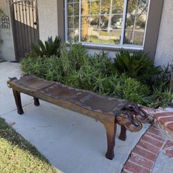 Hand Carved Wood Bench 