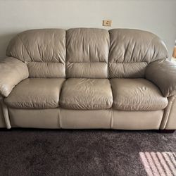 Leather Loveseat & Sofa Set – Beige/Tan – Great Condition