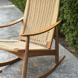 AFM Japan Mid Century Modern Woven Rope Rocking Chair And Ottoman 