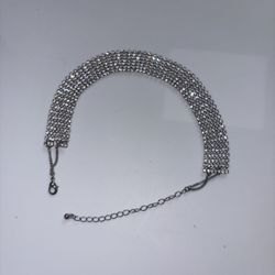 Silver Rhinestone Adjustable Choker Necklace 