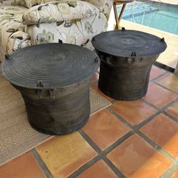 Vintage South East Asian Rain Drum Accent Tables 22W x 16.5H