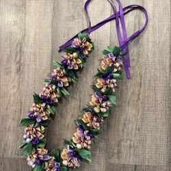 Passion Flower Ribbon Graduation Lei 💜