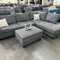 REVERSIBLE CHAISE SECTIONAL SOFA WITH OTTOMAN 