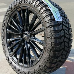 22" Chevy Silverado GMC Sierra Replica Wheels & Tires OFF-ROAD Tahoe Suburban Escalade Yukon Ram Tundra Titan Rims Rines Llantas.. Setof4 