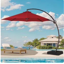 beeram 120” round cantilever umbrella woth weighted base (red)