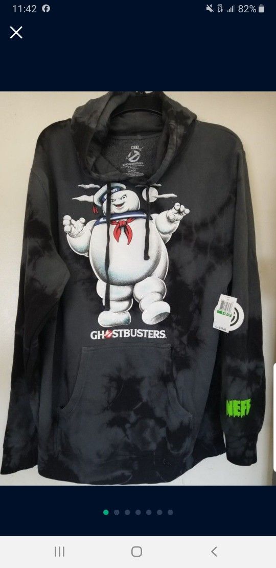 NEFF GHOST BUSTERS FOR EVER FUN LIMITED EDITION MEN'S HOODIE SWEATER SIZE LARGE BLEACHED BLACK/GRAY BRAND NEW WITH TAGS CHECK OUT THE REST OF MY OFFER