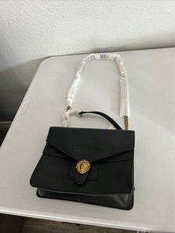 Anne Klein Black Leather Handbag with Gold Lion Clasp
