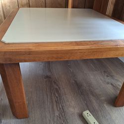 Custom-Made Oak End Table With Corian Insert
