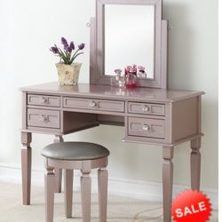 3 pc rose gold finish wood make up bedroom vanity set