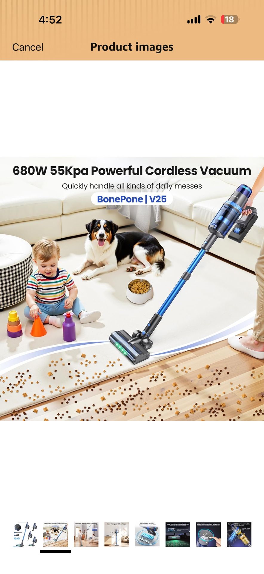 V25 Cordless Vacuum Cleaner, 680W 60Kpa Powerful Stick Vacuum with Dust Sensor, Digital Display, 4000mAh Rechargeable Battery up to 60Mins, Versatile