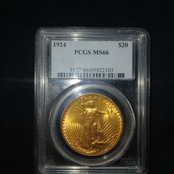 Pre 33 Gold.                                                                  St. Gaudens Double Eagle PCGS MS 66.              1924