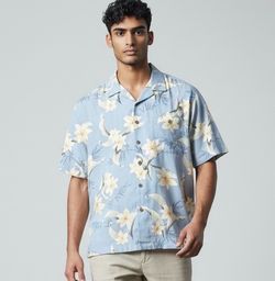 Luau Silk Hawaiian Shirt Mens Sz XL Short Sleeve Blue