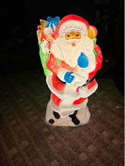 Vintage Santa Blowmold  with green bag and toys