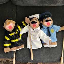 puppets; chef, firefighter, police officer