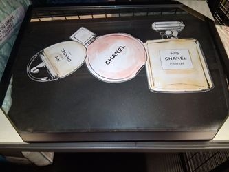 Black Mirror with 3 Chanel Perfume bottles 14 x 18