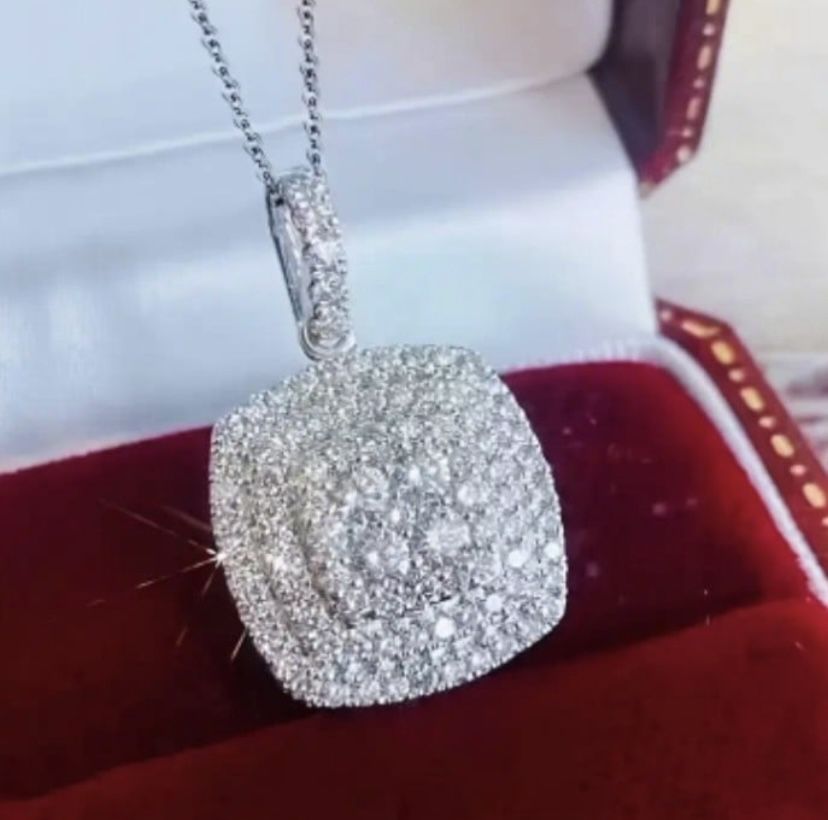 2CT Womens Moissanite Square Pendant Necklace