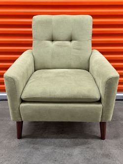 Sage Green Upholstered Accent Armchair Tufted Mid Century Wood Legs 32in