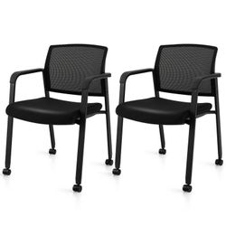 Costway Conference Chairs Set of 2 Stackable Office Guest Mesh Chair Waiting Room Wheels