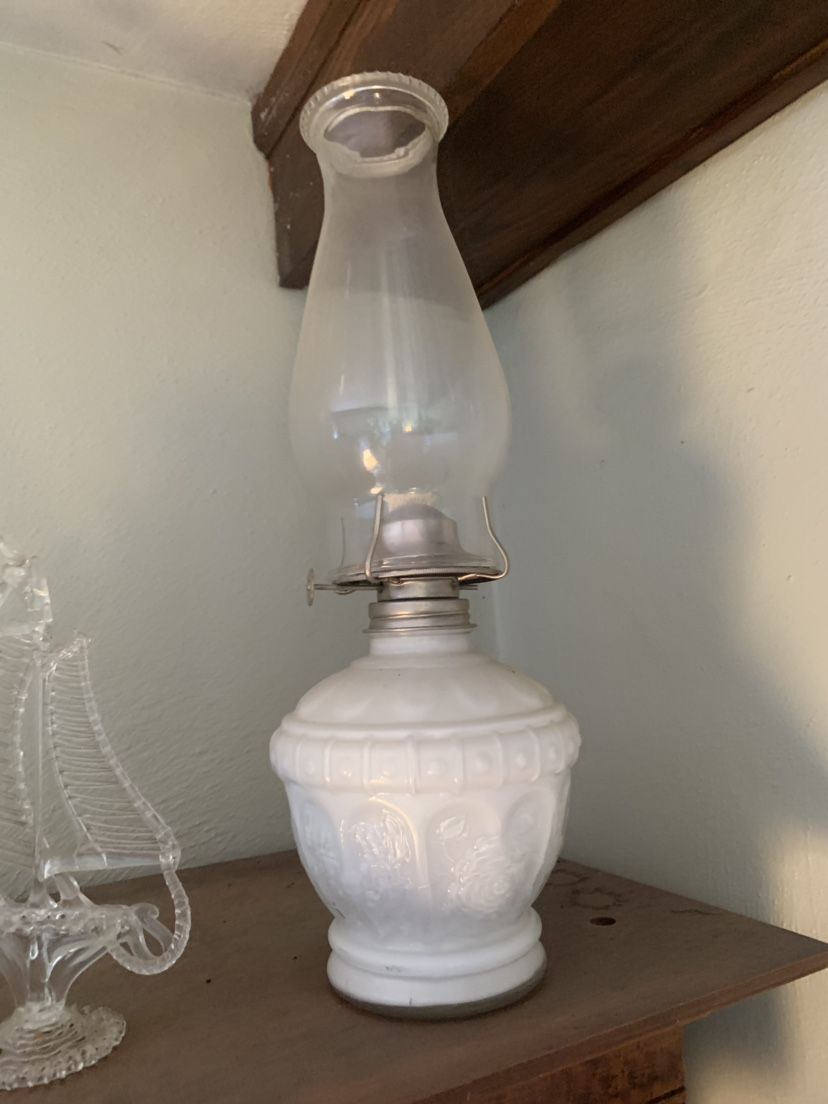 Vintage Milk Glass Oil Lamp