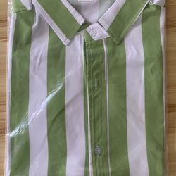 White And Green Striped Button Up