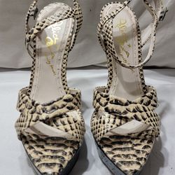 Womens Beige Snake Wedge Sandals size 38 in italian